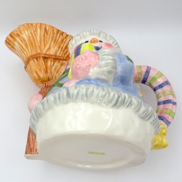 Ceramic Snowman Pitcher Christmas Jug Hand Painted Broom Spout 7” Unbranded - Picture 9 of 11